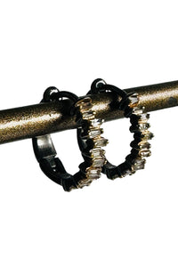 Oxidized Silver & Baguette Diamond Huggies