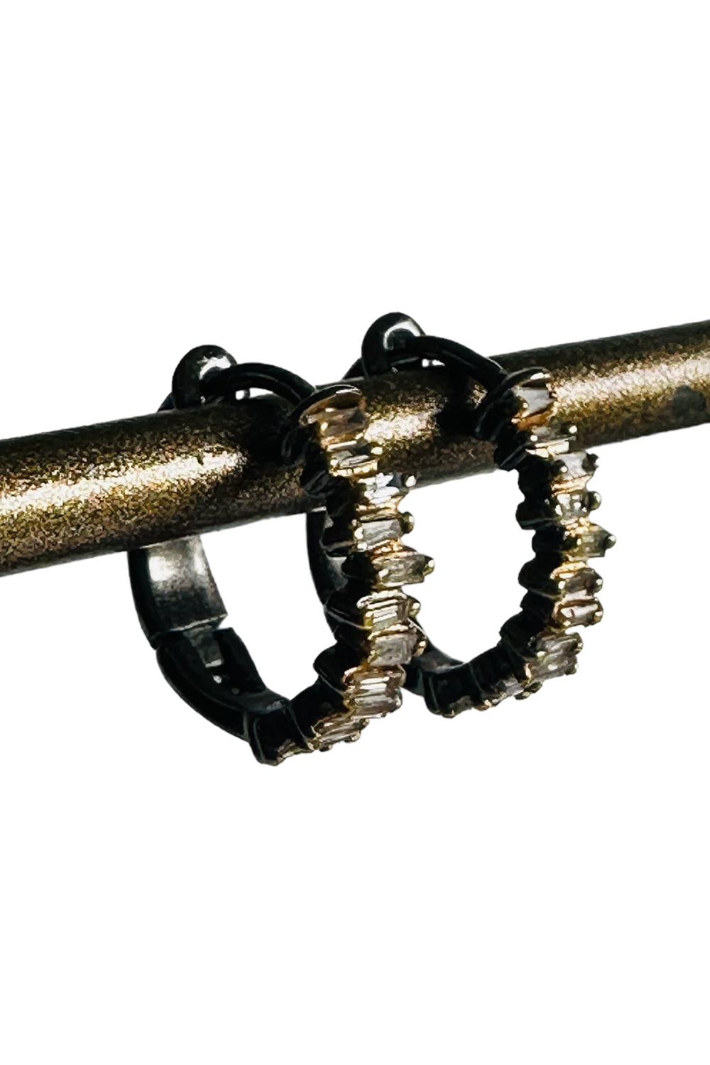 Oxidized Silver & Baguette Diamond Huggies