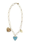 CHARMED LIFE NECKLACE: 14K Gold Filled Oval Link Chain and Heart Charms