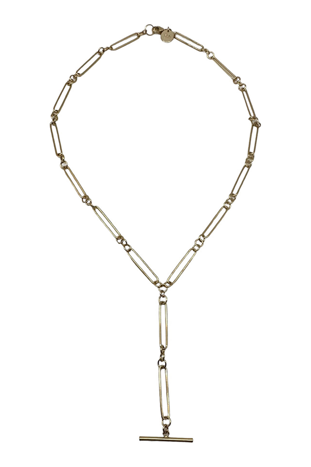 14K Gold Vermeil Long Short Link Chain with 14K Gold Filled T Bar Necklace