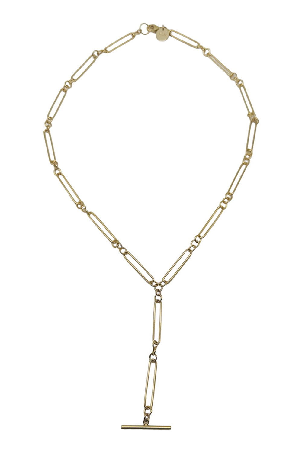 14K Gold Vermeil Long Short Link Chain with 14K Gold Filled T Bar Necklace