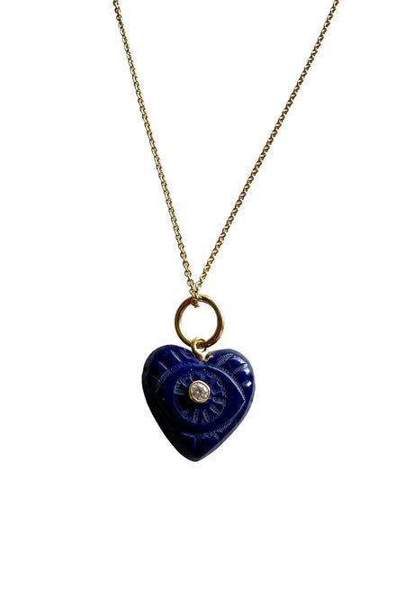 Small Faceted Sapphire Necklace with Silver & Pave Diamond Heart Charm