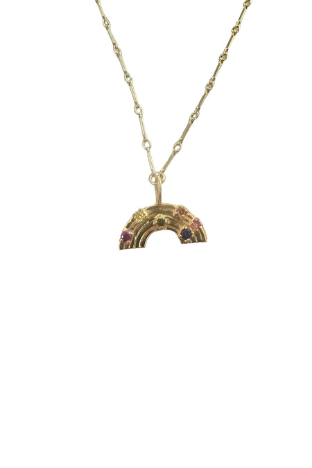 Gemstone Necklace with Antique Gold Rings in Pink Opal