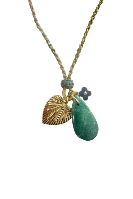Gemstone Necklace with Antique Gold Rings in Green Variscite