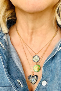 14K Gold Filled Cable Adjustable Chain with Green Enamel Vermeil & Diamond Disc Pendant