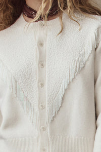 The Beaded Fringe Cardigan in Ivory