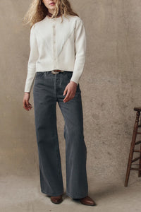 The Beaded Fringe Cardigan in Ivory