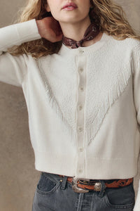The Beaded Fringe Cardigan in Ivory