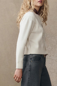 The Beaded Fringe Cardigan in Ivory