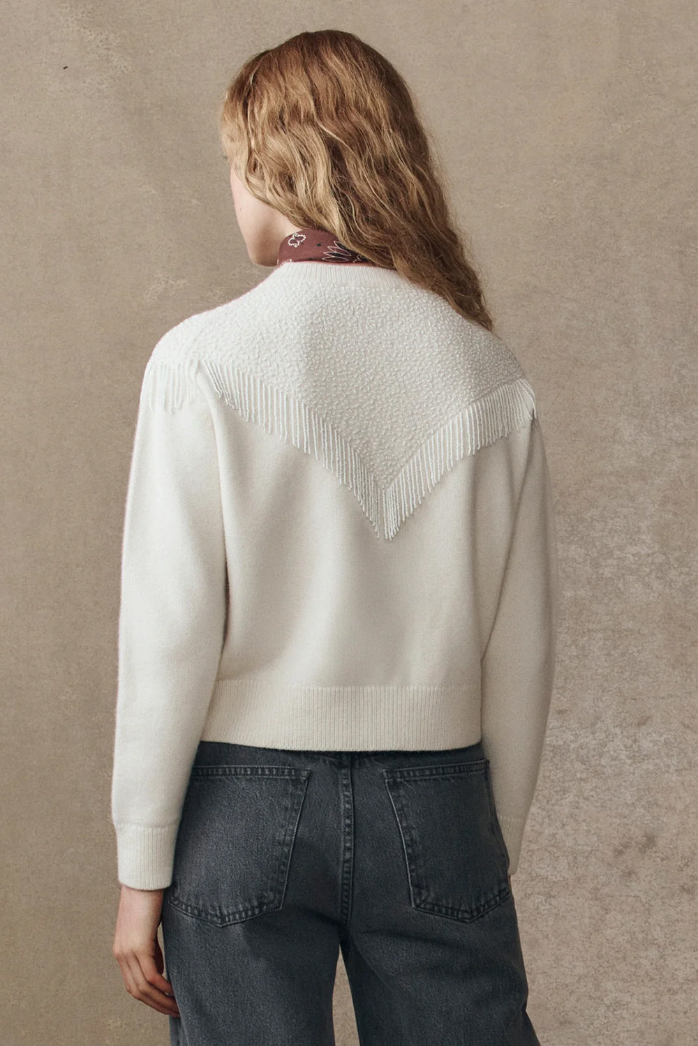 The Beaded Fringe Cardigan in Ivory