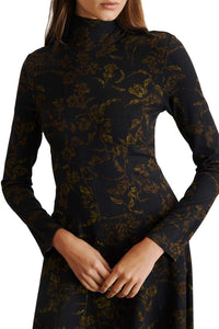 Thea Dress in Black Forest Green Multi