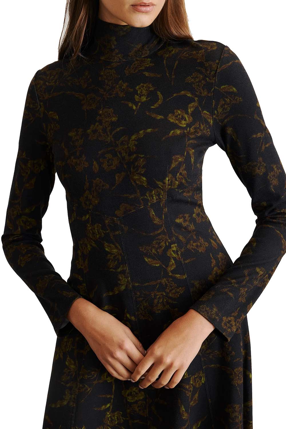 Thea Dress in Black Forest Green Multi