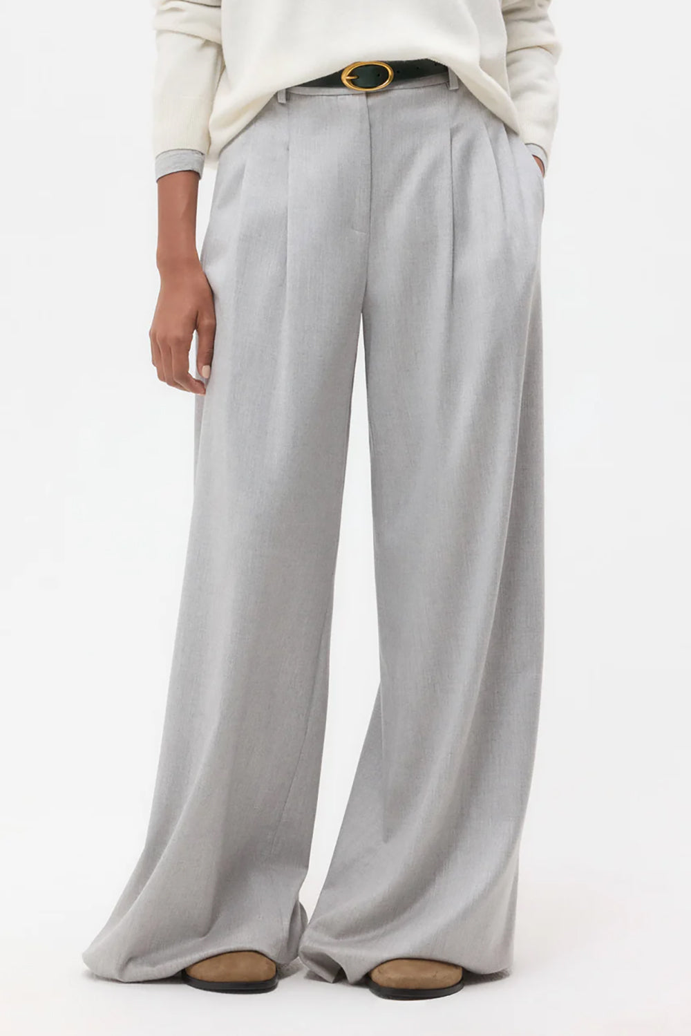 Avery Pant in Viscose Wool Suiting Light Heather Grey