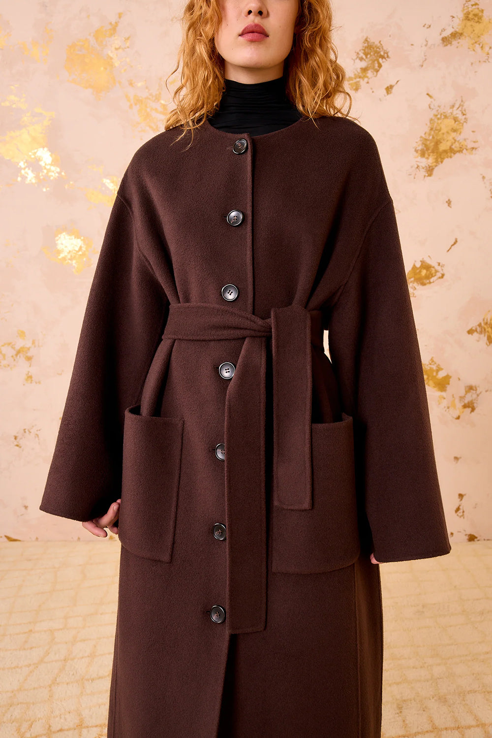 Fernanda Double Faced Wool Oversized Wool Coat in Sable