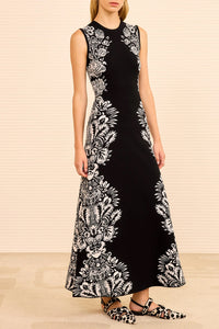 Liana Jacquard Long Dress in Noir