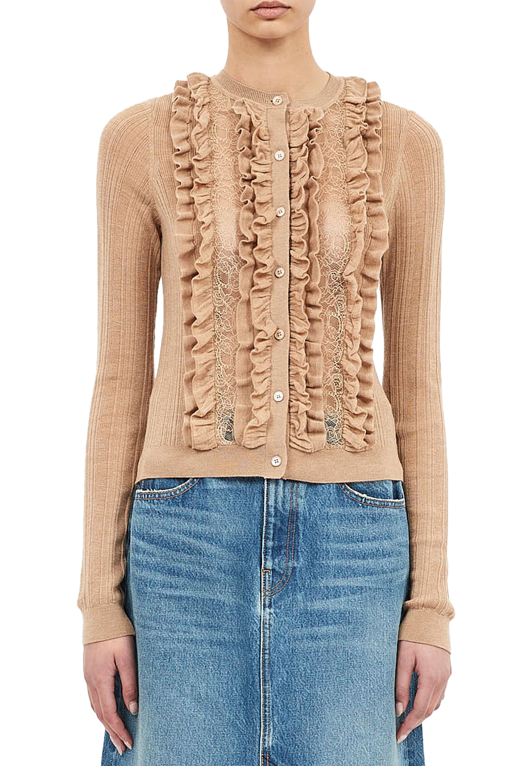 Maryel Knit Long Sleeve Cardigan in Camel Melange