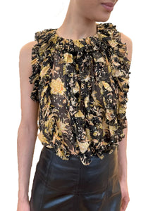 Sabra Sleeveless Cascading Ruffle Top in Forsythia