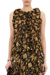 Sabra Sleeveless Cascading Ruffle Top in Forsythia