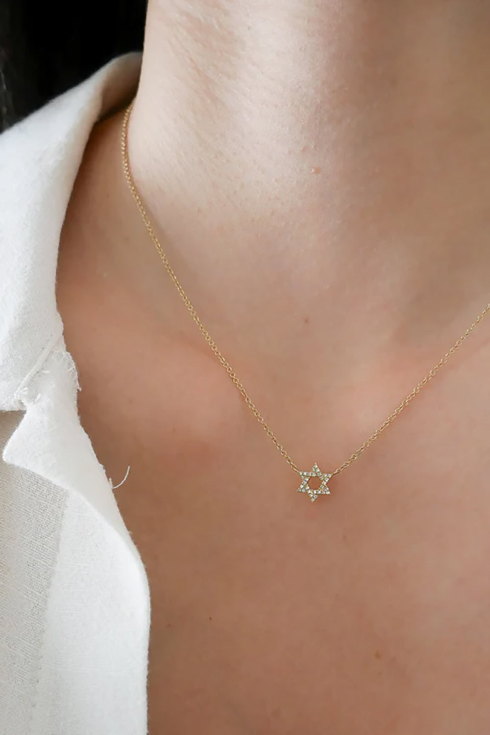 Diamond Star Of David Necklace in 14k Yellow Gold