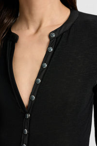 Drexler Ribbed Henley Top in Black