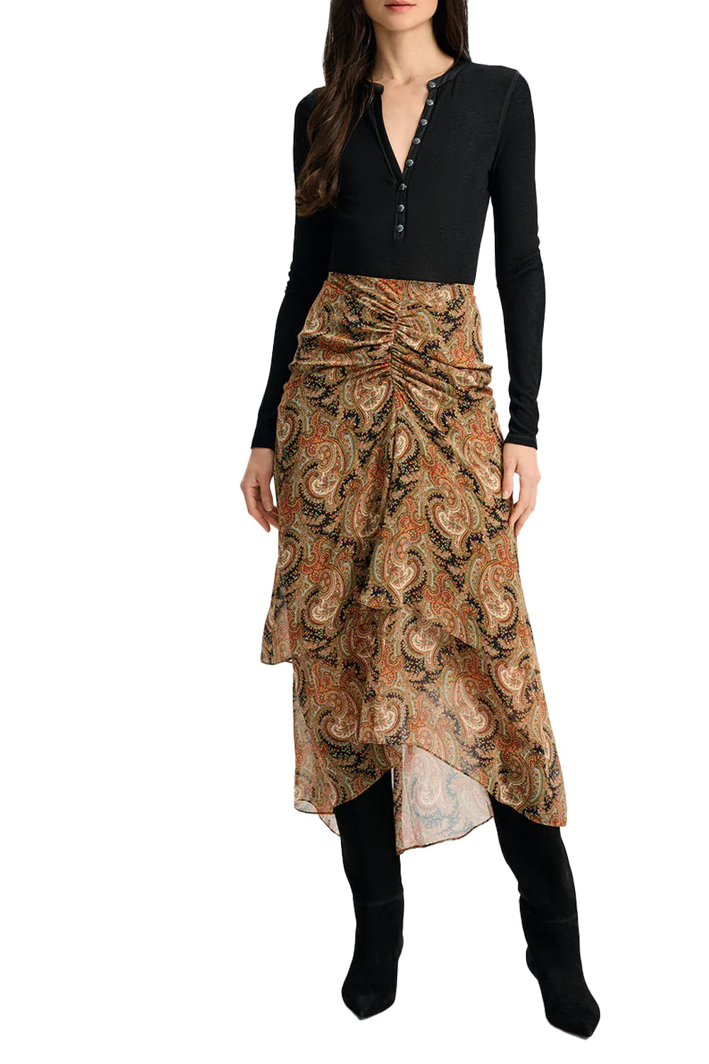 Drexler Ribbed Henley Top in Black