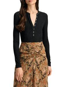 Drexler Ribbed Henley Top in Black