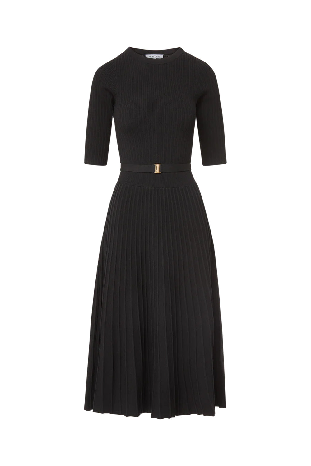 Elthea Belted Midi Dress in Black