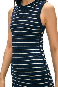 Organic Cotton Terry Blend Dress in Navy White