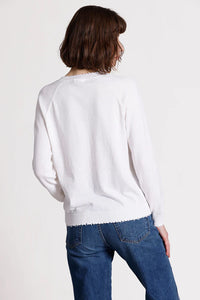 Cotton Cashmere Frayed Edge V in White