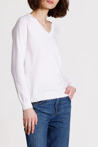 Cotton Cashmere Frayed Edge V in White