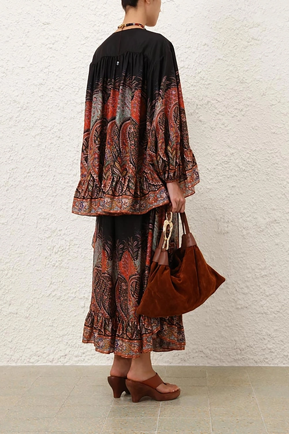 Rhiannon Ruffle Maxi Skirt in Black Paisley