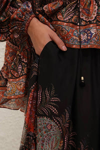 Rhiannon Ruffle Maxi Skirt in Black Paisley