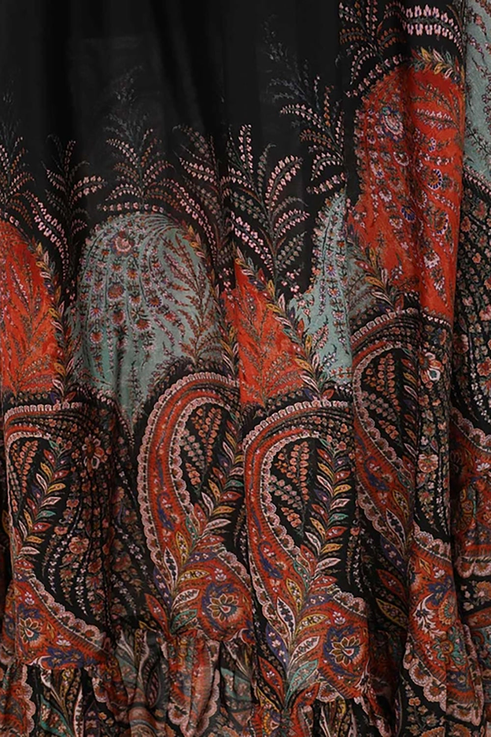 Rhiannon Ruffle Maxi Skirt in Black Paisley
