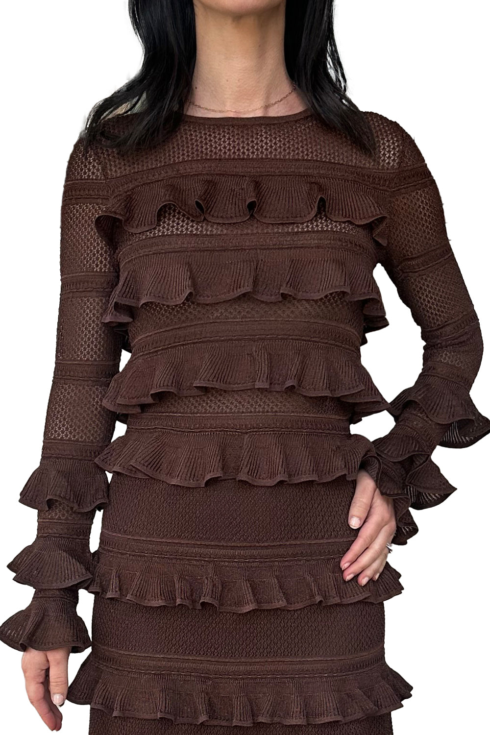 Hypnotic Lace Frill Top in Metallic Chocolate