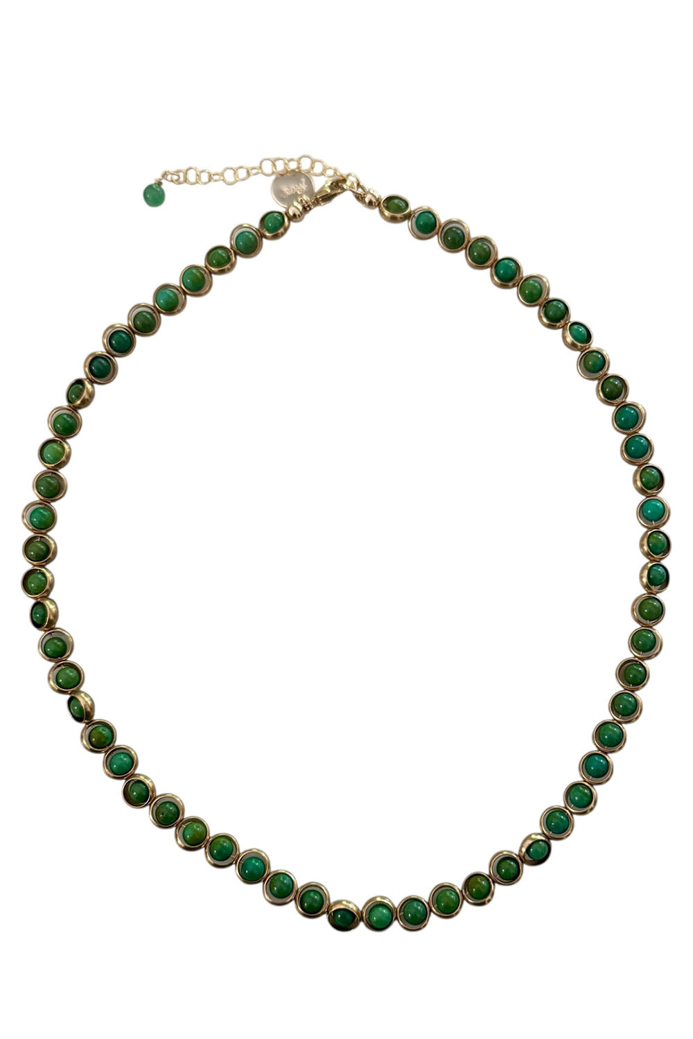 Gemstone Necklace with Gold Plated Rings in Chrysoprase