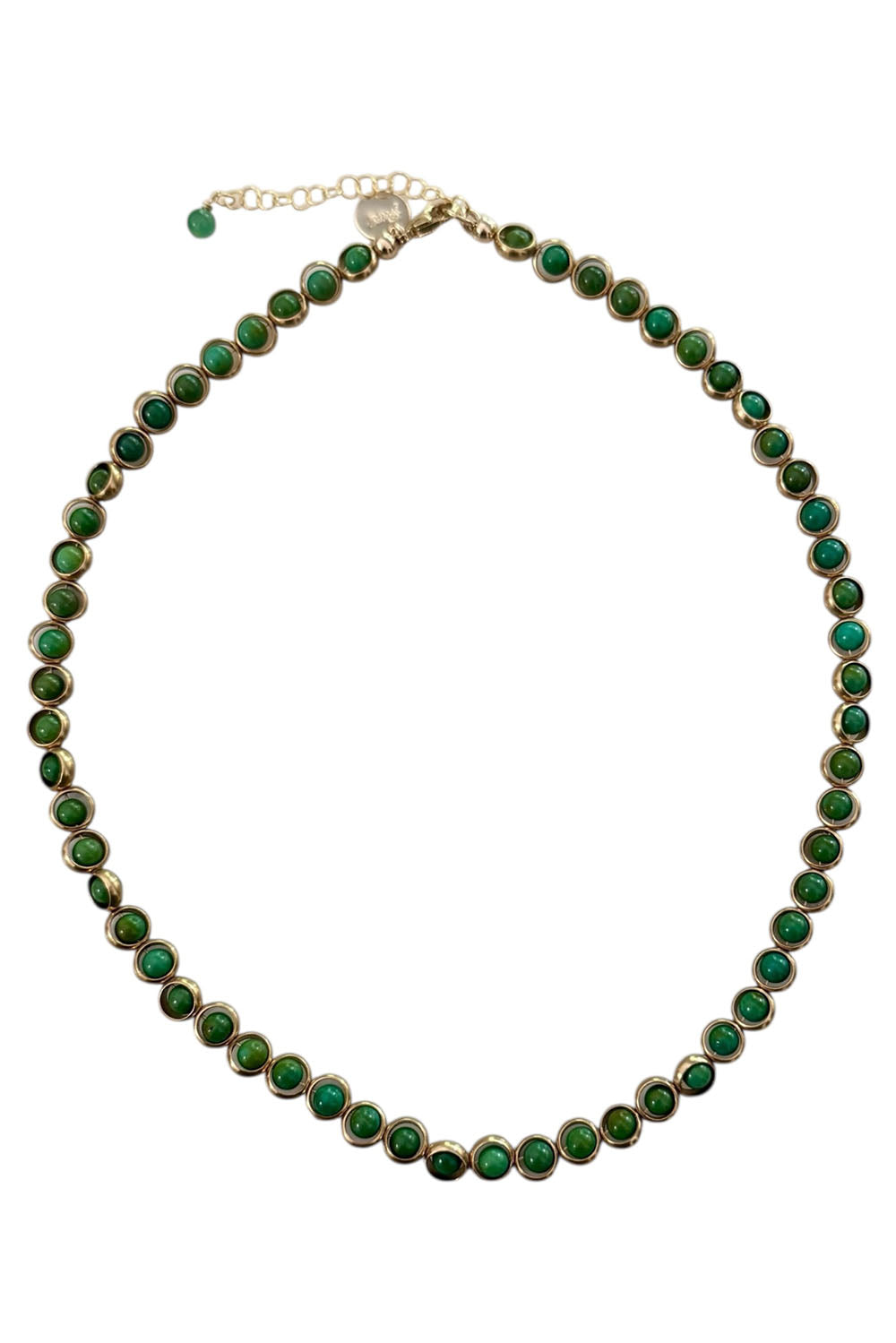 Gemstone Necklace with Gold Plated Rings in Chrysoprase