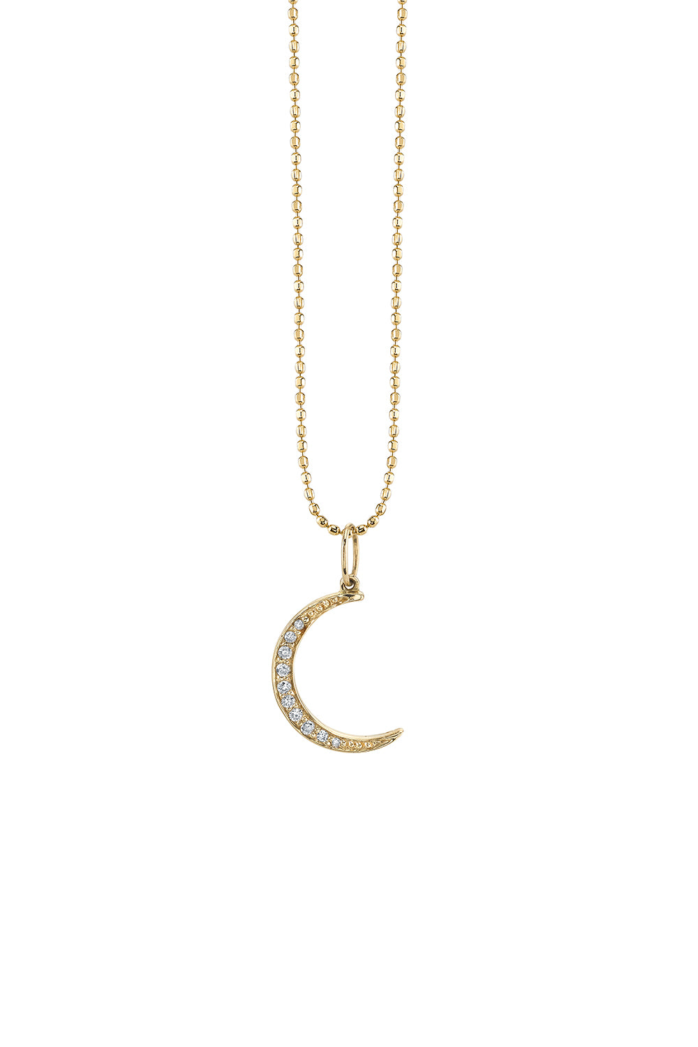 Small Pave 14K Yellow Gold Moon Charm Necklace