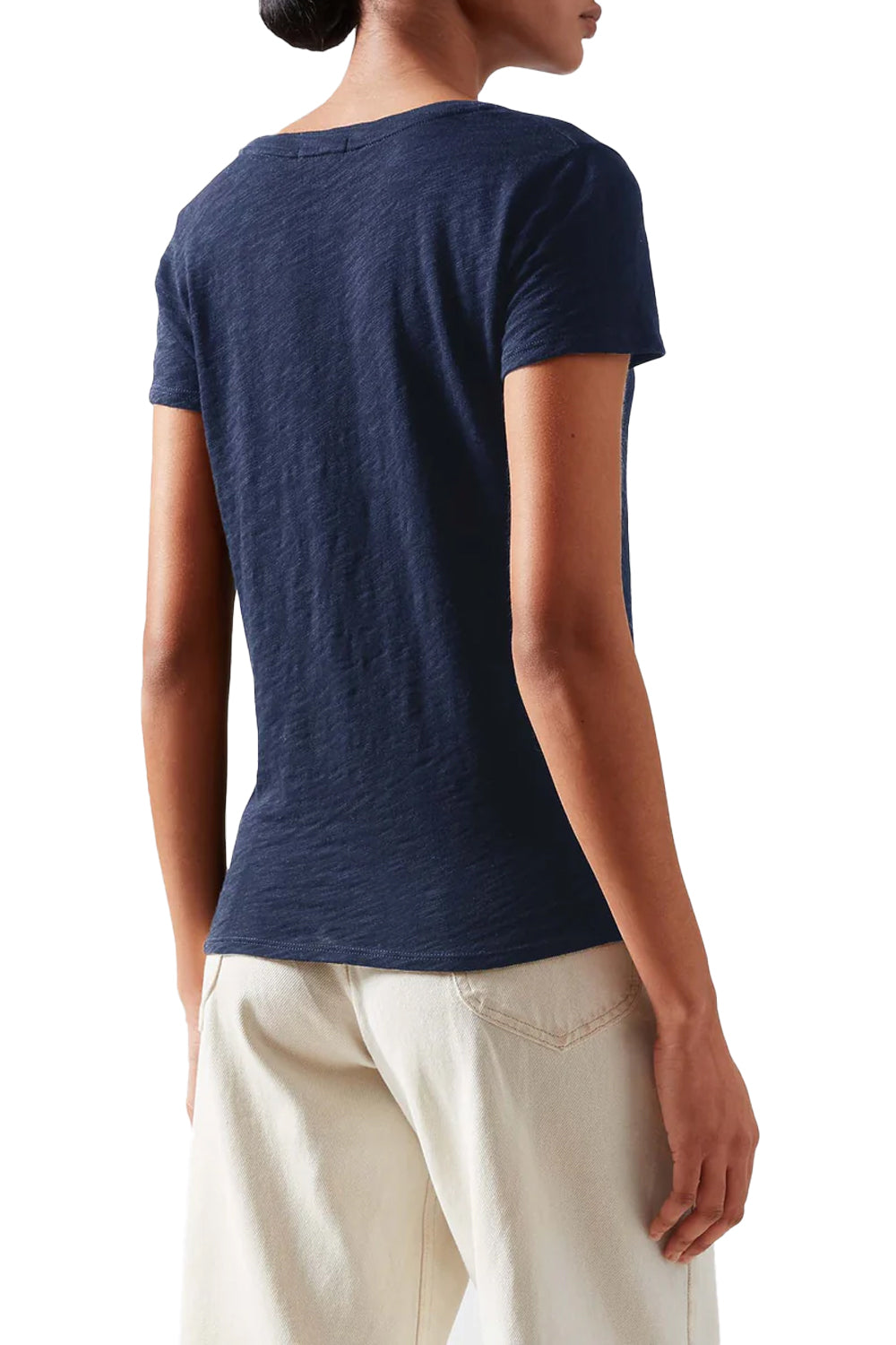 Slub Jersey Short Sleeve V Neck Tee in Midnight
