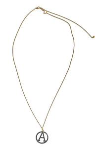 "A" Initial Necklace in Oxidized Gold & Pave Diamonds
