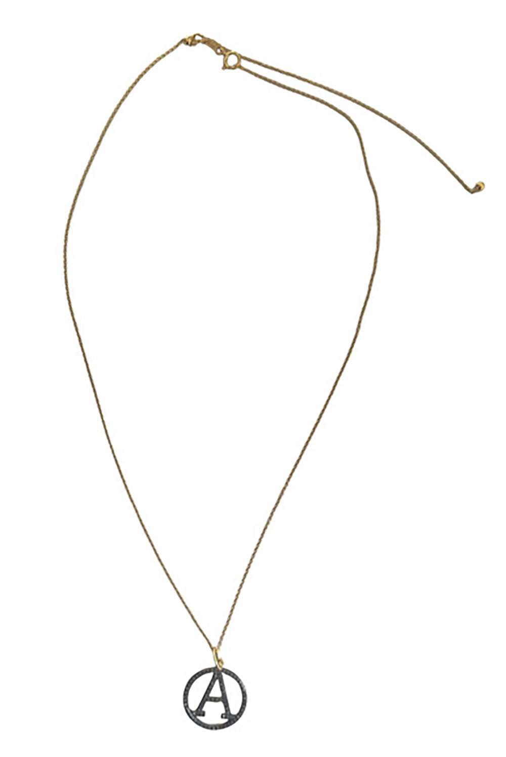 "A" Initial Necklace in Oxidized Gold & Pave Diamonds