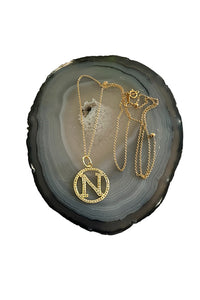 "N" Initial Necklace in Gold & Pave Diamonds
