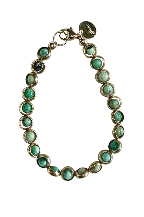 Bracelet with Antique Gold Rings in Green Variscite