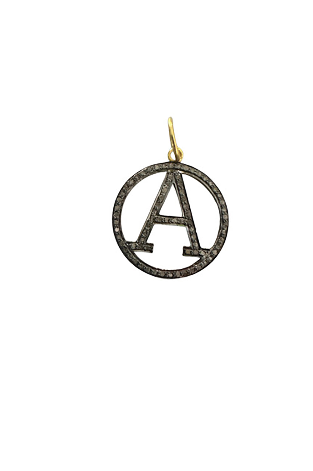 "A" Initial Necklace in Oxidized Gold & Pave Diamonds