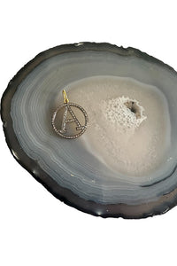 "A" Initial Necklace in Oxidized Gold & Pave Diamonds