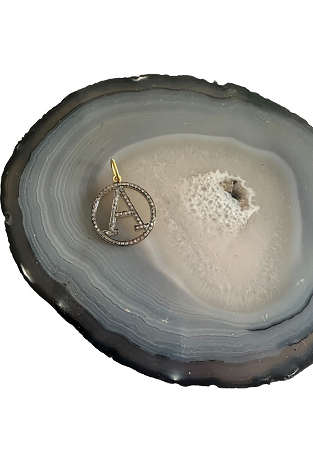 "A" Initial Necklace in Oxidized Gold & Pave Diamonds