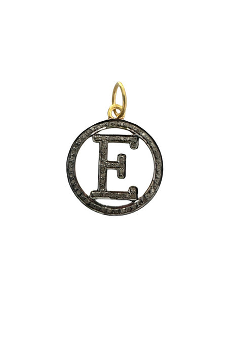 Pave Diamond Black Enamel and Emerald Pendant on Sterling Silver Oxidized Cable Chain
