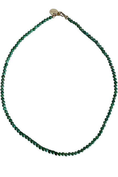 Gemstone Necklace with Gold Plated Rings in Green Varasite