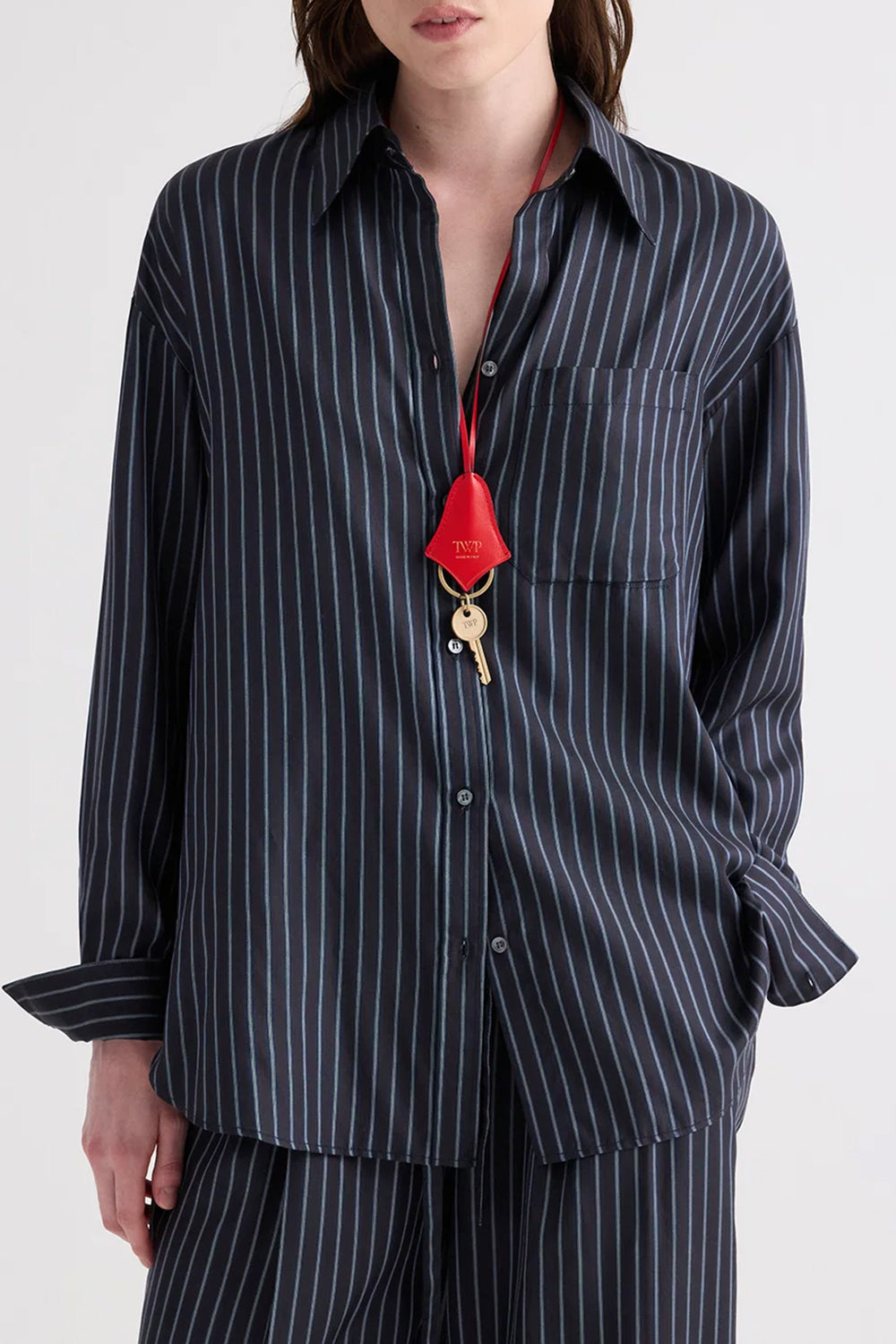 Big Joe Shirt in Evening Stripe on Silk Blue Nights Turkish Coffee