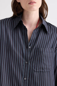 Big Joe Shirt in Evening Stripe on Silk Blue Nights Turkish Coffee