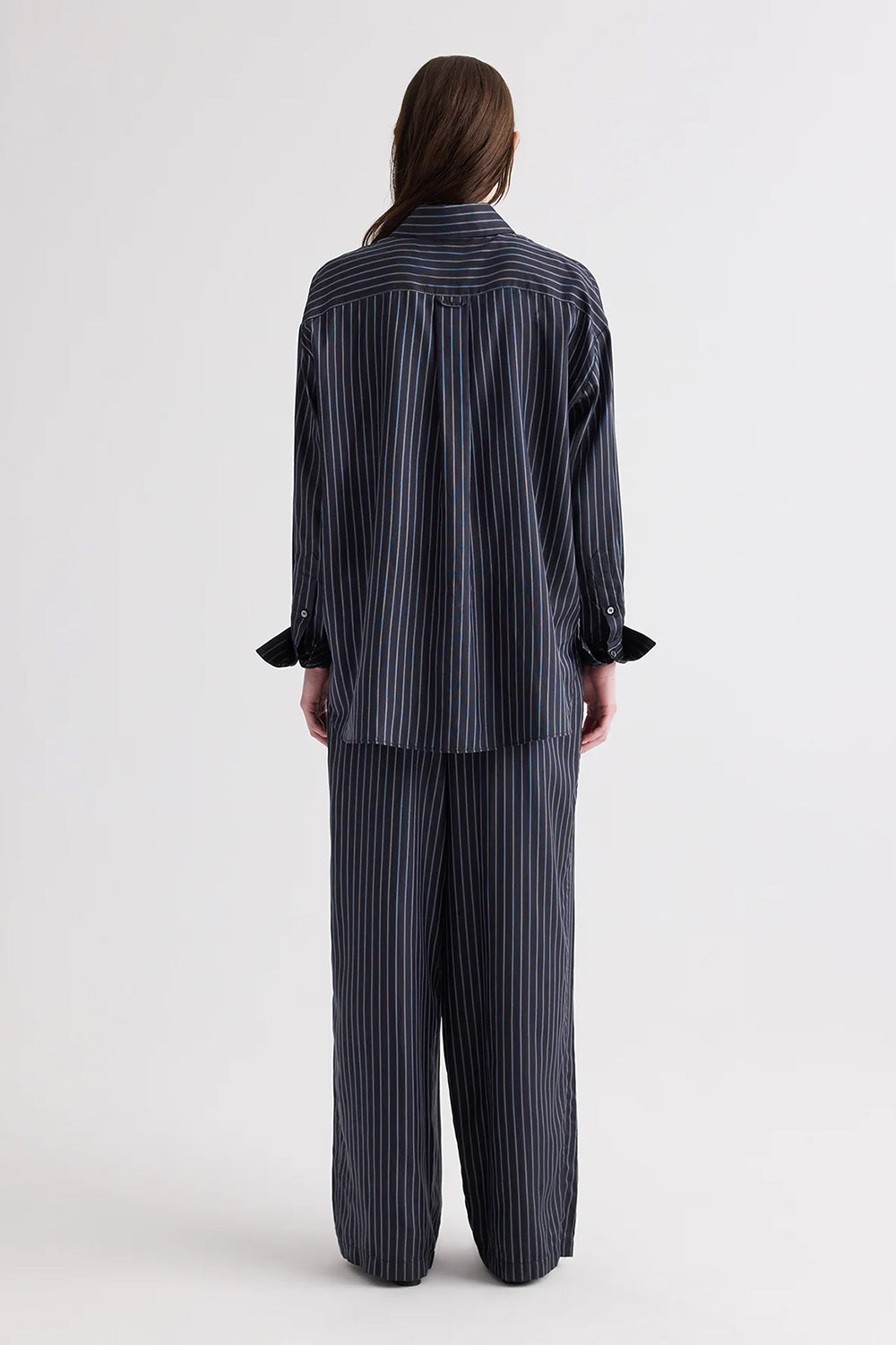 PJ Pant in Evening Stripe on Silk Blue Night Turkish Coffee